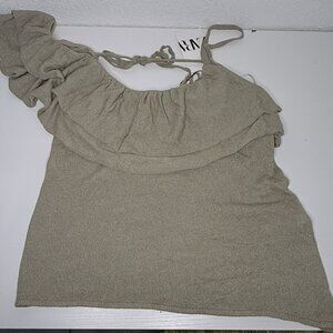 Zara Beige Ruffle Off‎ Shoulder Top NWT